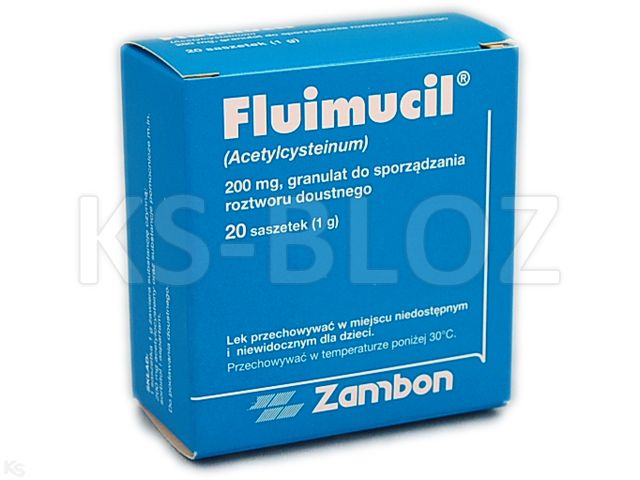 Fluimucil Muko interakcje ulotka granulat do sporządzania roztworu doustnego 200 mg 20 sasz. po 1 g