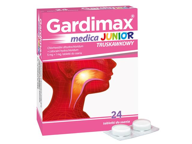 Gardimax Medica Junior truskawkowy interakcje ulotka tabletki do ssania 5mg+1mg 24 tabl. | 2 blist.po 12 szt.
