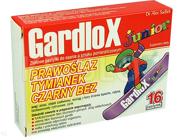 Gardlox Junior Pastylki ziołowe smak pomarańczowy interakcje ulotka pastylki do ssania  16 pastyl.