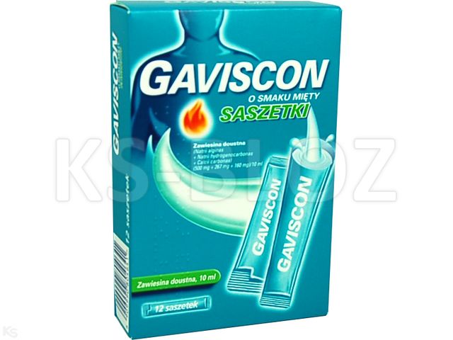 Gaviscon o smaku mięty interakcje ulotka zawiesina doustna (500mg+267mg+160mg)/10ml 12 sasz.