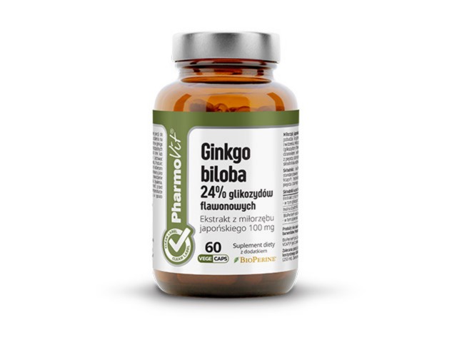 Ginkgo biloba 24% glikozydów flawonowych Clean Label Pharmovit interakcje ulotka kapsułki  60 kaps. (but. ze szkła)