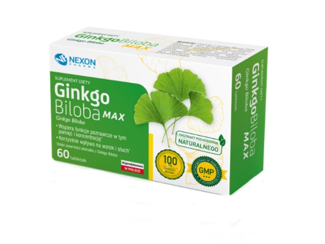 Ginkgo Biloba Max interakcje ulotka tabletki  60 tabl.