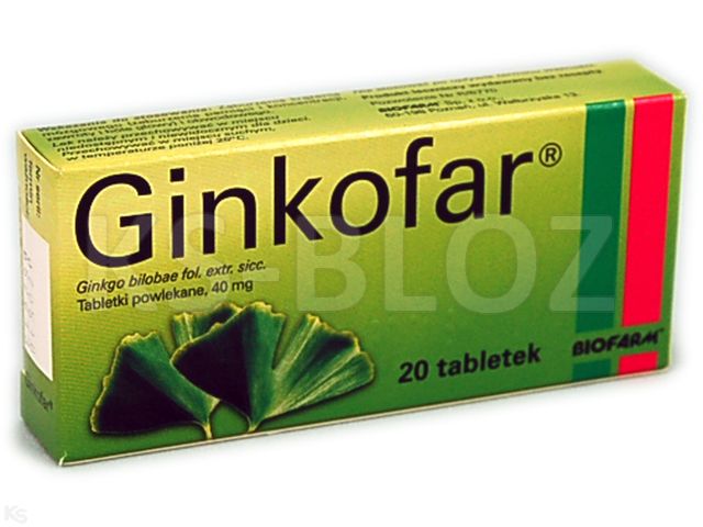 Ginkofar interakcje ulotka tabletki powlekane 40 mg 20 tabl. | (2 blist. po 10 tabl.)