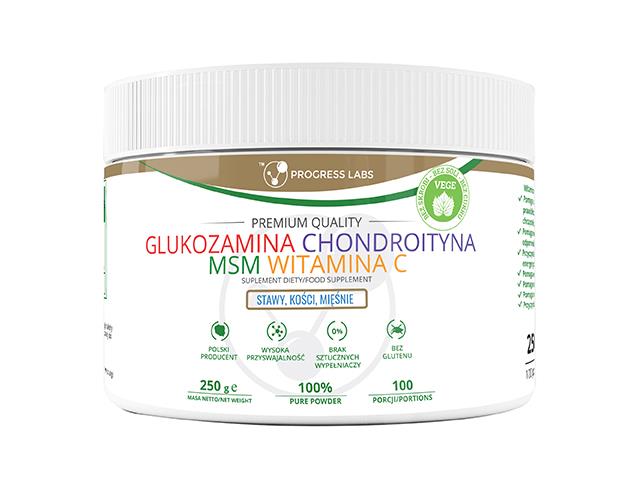 Glukozamina Chondroityna MSM Witamina C produkt vege interakcje ulotka proszek  250 g