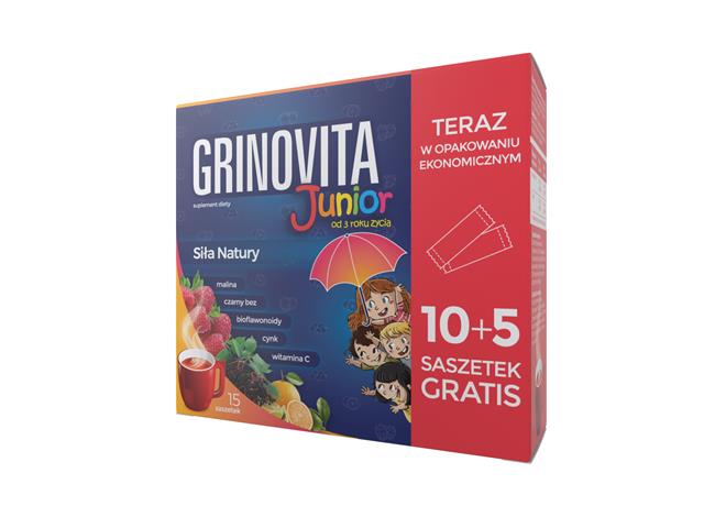 Grinovita Junior opakowanie promocyjne interakcje ulotka proszek do rozpuszczenia  10 sasz. | +5 sasz.gratis