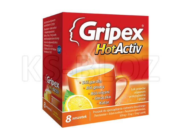 Gripex Hot (HotActiv) interakcje ulotka proszek do sporządzania roztworu doustnego 650mg+50mg+10mg 8 sasz. po 4 g