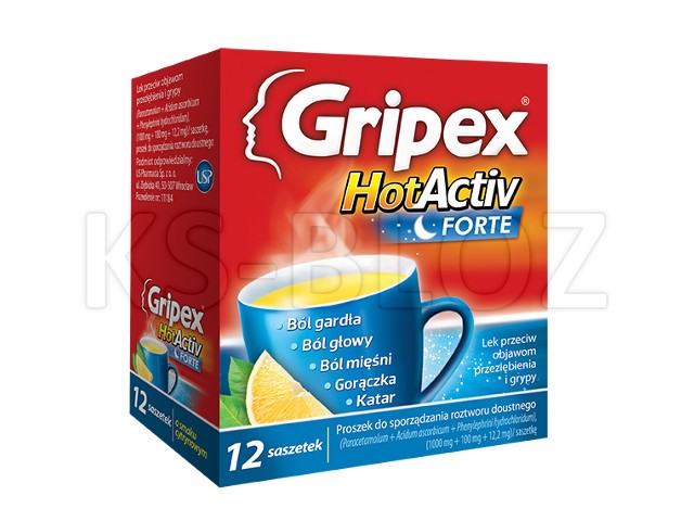 Gripex Hot Max (HotActiv Forte) interakcje ulotka proszek do sporządzania roztworu (1g+100mg+12,2mg)/sasz. 12 sasz.