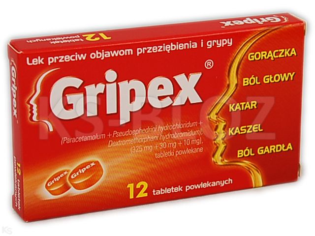 Gripex interakcje ulotka tabletki powlekane 325mg+30mg+10mg 12 tabl. | 1 blist.a 12 szt.