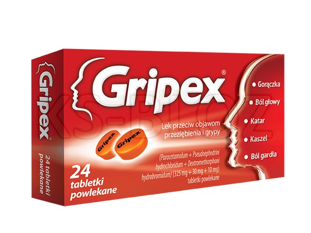 Gripex interakcje ulotka tabletki powlekane 325mg+30mg+10mg 24 tabl.