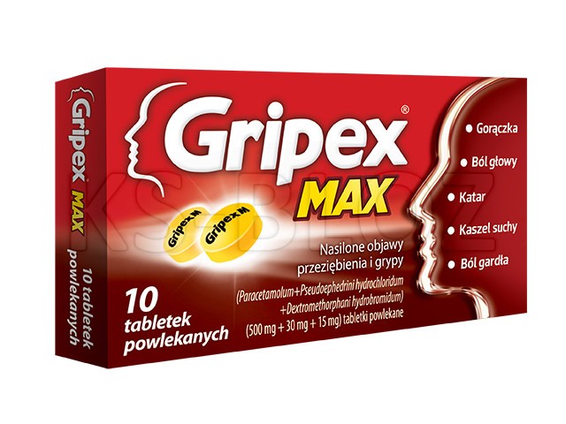 Gripex Max interakcje ulotka tabletki powlekane 500mg+30mg+15mg 