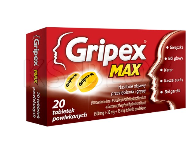 Gripex Max interakcje ulotka tabl.powl. 500mg+30mg+15mg 20 tabl.