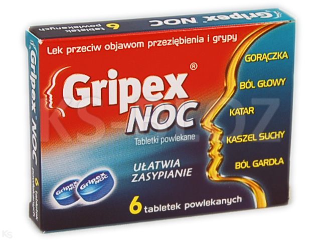 Gripex Noc interakcje ulotka tabletki powlekane 500mg+30mg+15mg+2mg 6 tabl. | blister