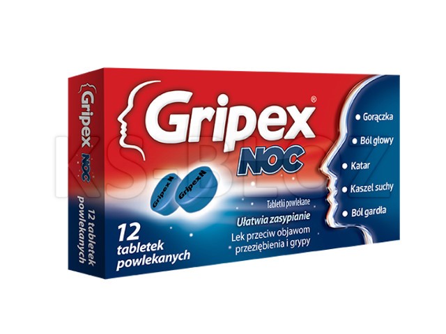 Gripex Noc interakcje ulotka tabletki powlekane 500mg+30mg+15mg+2mg 12 tabl.