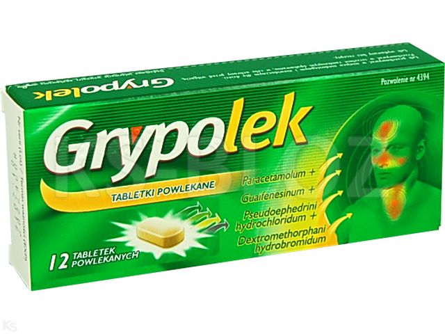 Grypolek interakcje ulotka tabletki powlekane 325mg+200mg+30mg+15mg 12 tabl. (2 blist. po 6 tabl.)