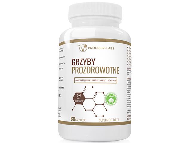 Grzyby Prozdrowotne Cordyceps Reishi Shiitake Maitake Lion's Mane interakcje ulotka kapsułki  60 kaps.