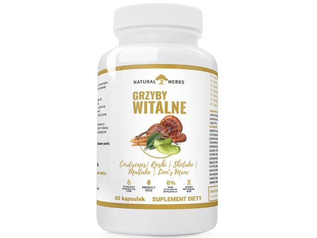 Grzyby witalne Cordyceps Reishi Shiitake Maitake Lion's Mane interakcje ulotka kapsułki - 60 kaps.