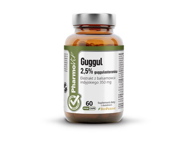 Guggul 2,5% guggulosteronów Clean Label Pharmovit interakcje ulotka kapsułki z roślinnej celulozy - 60 kaps. (but. ze szkła)