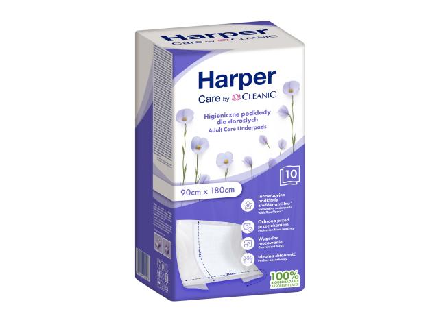 Harper Care By Cleanic Podkłady higieniczne dla dorosłych z włóknami lnu jednorazowe 90 x 180 cm interakcje ulotka podkład - 10 szt.
