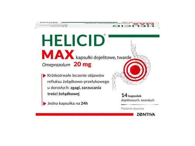 Helicid Max interakcje ulotka kapsułki dojelitowe twarde 20 mg 14 kaps. | 2 blist.po 7 szt.