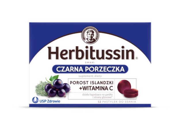 Herbitussin Porost Islandzki + Witamina C czarna porzeczka interakcje ulotka pastylki do ssania  12 pastyl.