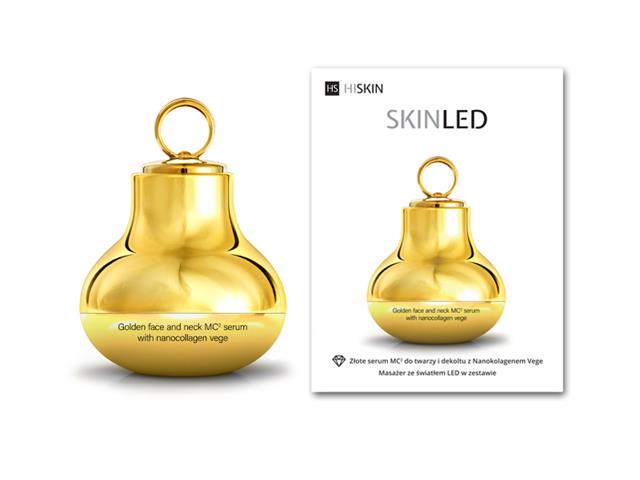 HS HISKIN SKIN LED Złote Serum MC2 do twarzy i dekoltu z Nanokolagenem Vege z masażerem interakcje ulotka serum - 30 ml