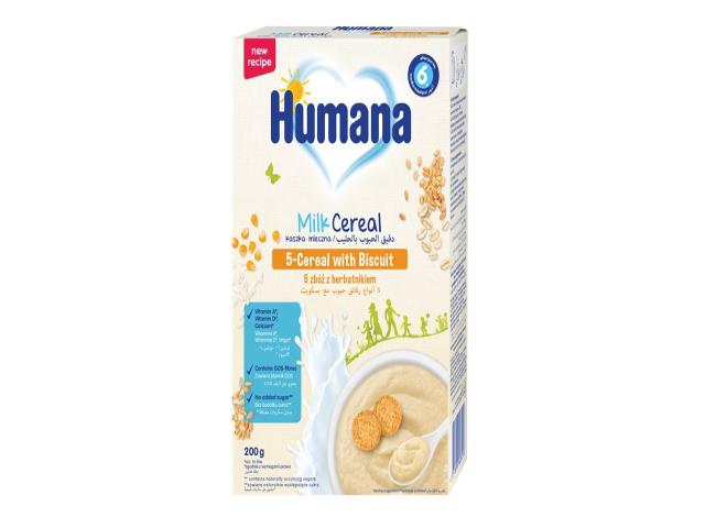 Humana Kaszka mleczna 5 zbóż z herbatnikiem interakcje ulotka proszek do podawania w wodzie/mleku do picia - 200 g
