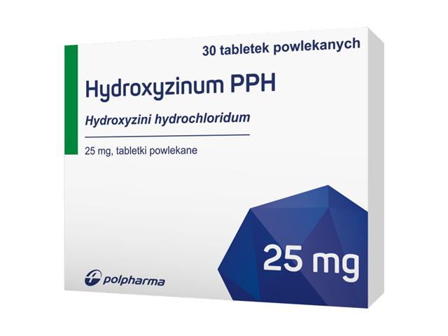 Hydroxyzinum PPH interakcje ulotka tabletki powlekane 25 mg 30 tabl.