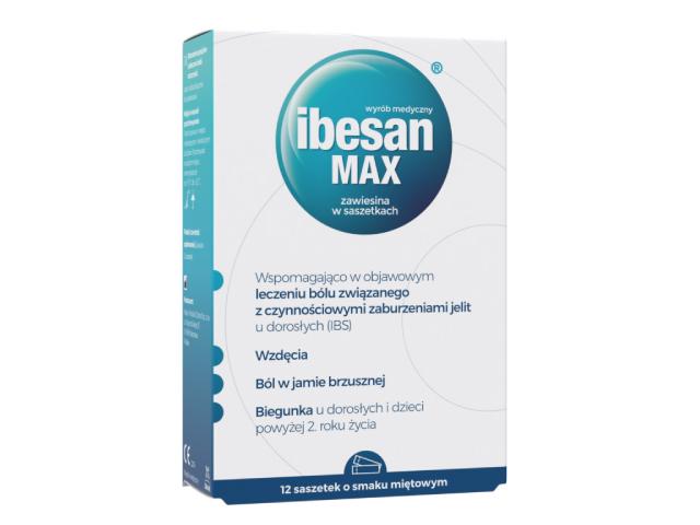 Ibesan Max smak miętowy interakcje ulotka zawiesina  12 sasz.