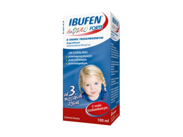 Ibufen Dla Dzieci Forte o smaku truskawkowym interakcje ulotka zawiesina doustna 200 mg/5ml 100 ml | butelka