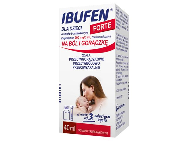 Ibufen Dla Dzieci Forte o smaku truskawkowym interakcje ulotka zawiesina doustna 200 mg/5ml 40 ml | but.