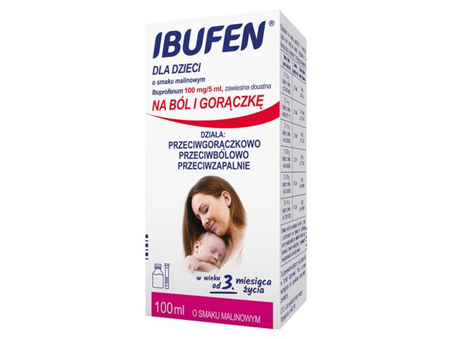 Ibufen Dla Dzieci o smaku malinowym interakcje ulotka zawiesina doustna 100 mg/5ml 100 ml