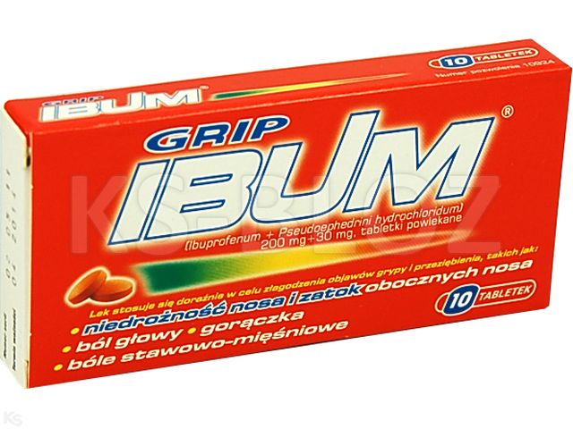 Ibum Grip interakcje ulotka tabletki powlekane 200mg+30mg 10 tabl. | blister