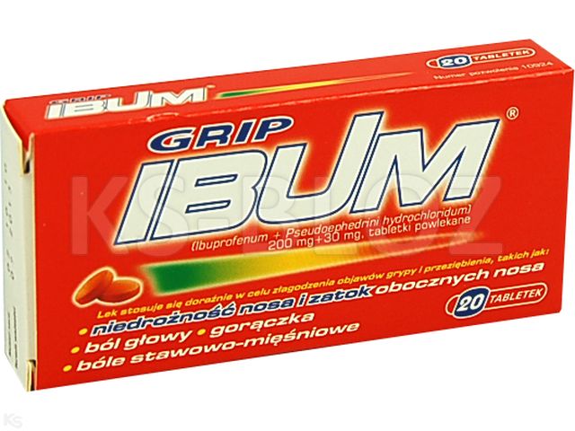 Ibum Grip interakcje ulotka tabletki powlekane 200mg+30mg 20 tabl. (2 blist. po 10 tabl.)