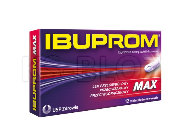 Ibuprom Max interakcje ulotka tabletki drażowane 400 mg 12 tabl. | blister