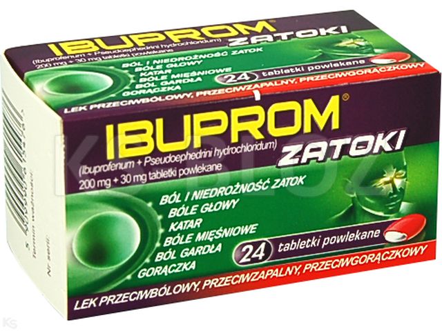 Ibuprom Zatoki interakcje ulotka tabletki powlekane 200mg+30mg 24 tabl. | butelka