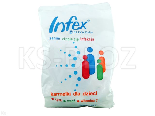 Infex Karmelki dla dzieci interakcje ulotka  120mg Ca+35mg Vit.C+3mg Zn 120 g