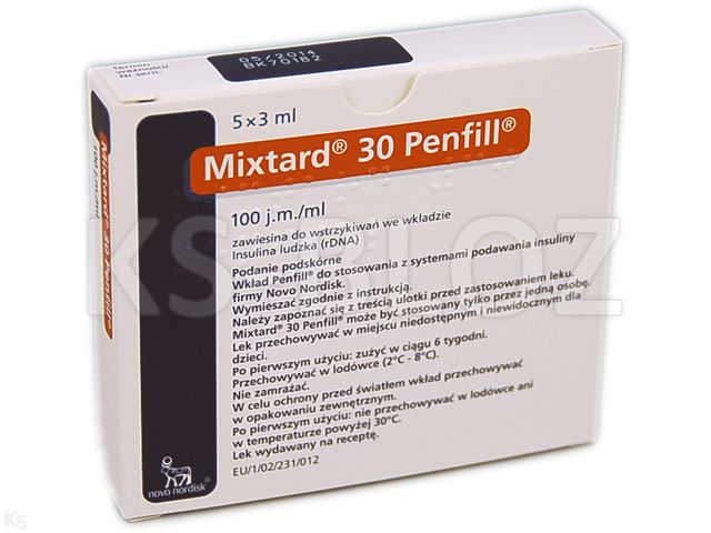 Ins. Mixtard 30 Penfill interakcje ulotka zawiesina do wstrzykiwań 100 j.m./ml 5 wkł. po 3 ml