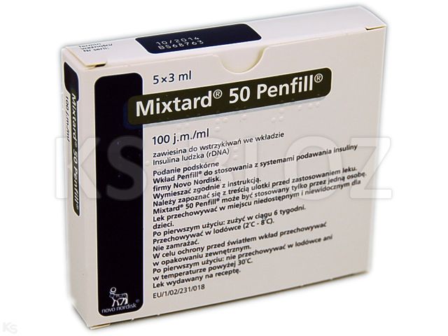 Ins. Mixtard 50 Penfill interakcje ulotka zawiesina do wstrzykiwań 100 j.m./ml 5 wkł. po 3 ml