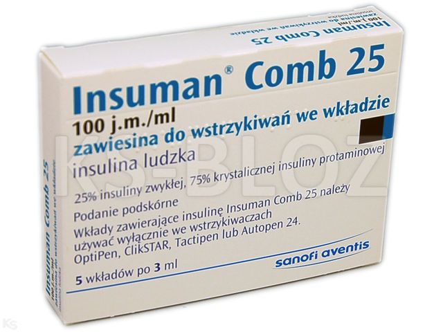 Insuman Comb 25 interakcje ulotka zawiesina do wstrzykiwań 100 j.m./ml 5 wkł. po 3 ml