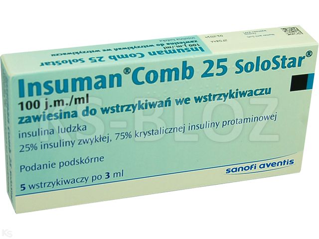 Insuman Comb 25 Solostar interakcje ulotka zawiesina do wstrzykiwań 100 j.m./ml 5 wstrz. po 3 ml