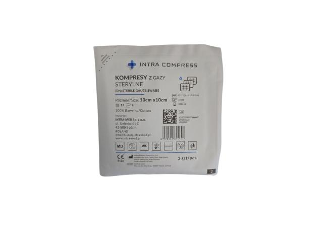 Intra Compress Kompresy sterylne z gazy 17 nitkowe 8 warstwowe 10 x 10 cm interakcje ulotka opatrunek - 3 szt.
