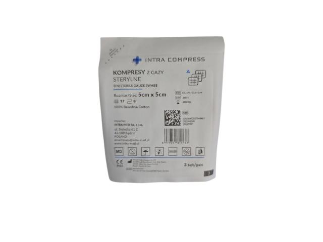 Intra Compress Kompresy sterylne z gazy 17 nitkowe 8 warstwowe 5 x 5 cm interakcje ulotka opatrunek - 3 szt.