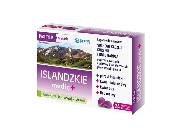 Islandzkie Medic+ interakcje ulotka pastylki do ssania  24 pastyl.