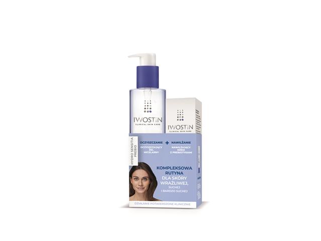 Iwostin Hydro Sensitia Prebio zest. oczyszcz. oczyszcz. Żel micel. + nawilż. Kr. z prebiot. interakcje ulotka zestaw 200 ml