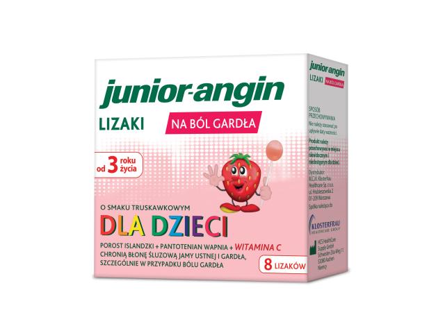 Junior-Angin Lizaki na ból gardła od 3 roku życia interakcje ulotka lizaki  8 szt.