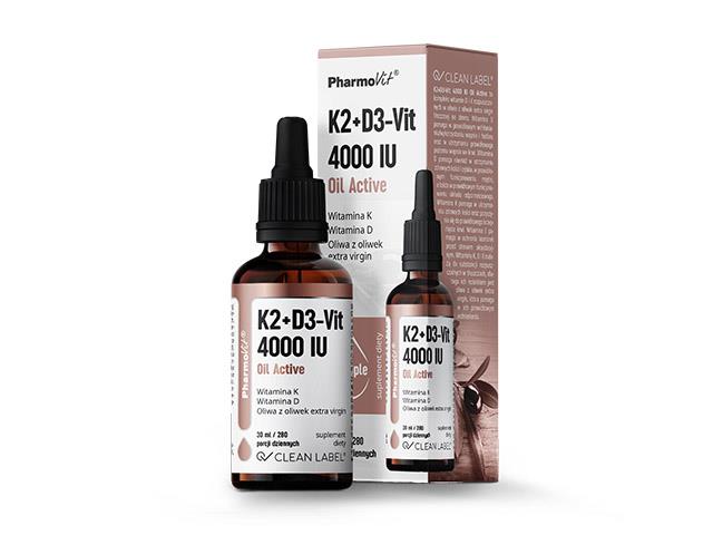 K2+D3-Vit 4000 IU Oil Active Clean Label Pharmovit interakcje ulotka krople  30 ml