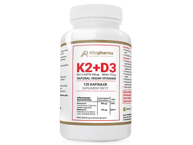 K2 MK-7 z NATTO 200mcg + D3 4000IU 100mcg Natural Vegan Vitamins interakcje ulotka kapsułki - 120 kaps.