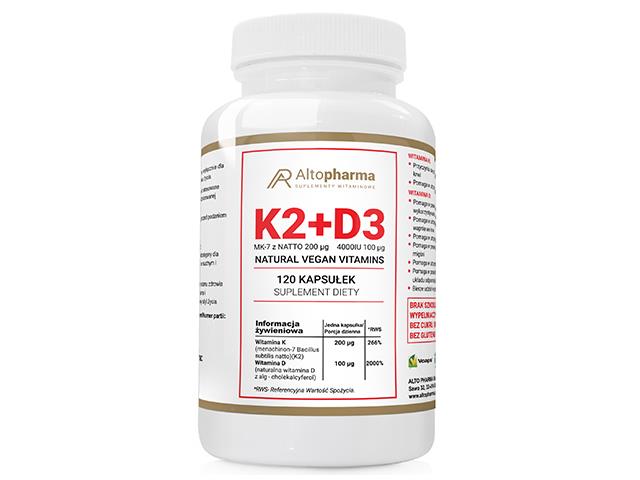 K2 MK-7 z NATTO 200mcg + D3 4000IU 100mcg Natural Vegan Vitamins interakcje ulotka kapsułki  120 kaps.