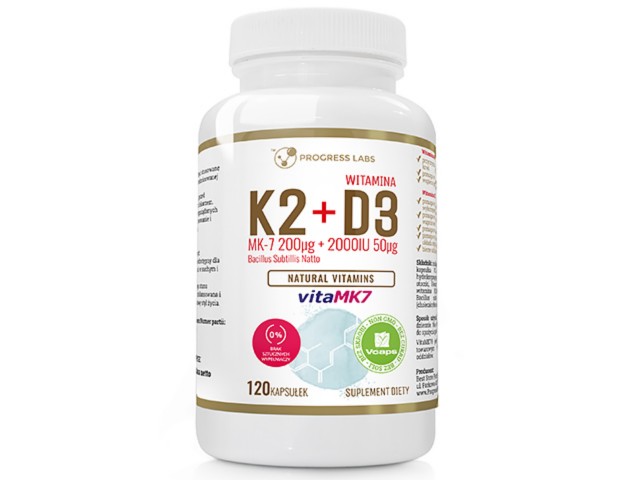 K2 MK-7 z natto 200mcg vitaMK7+D3 50mcg 2000IU interakcje ulotka kapsułki - 120 kaps.