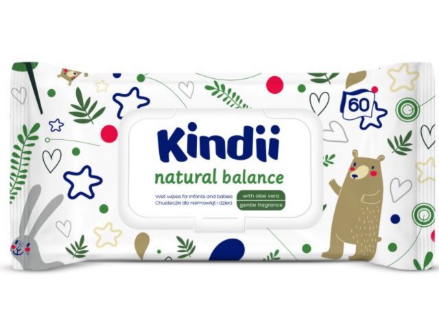 Kindii Natural Balance Chusteczki dla niemowląt i dzieci interakcje ulotka   60 szt.